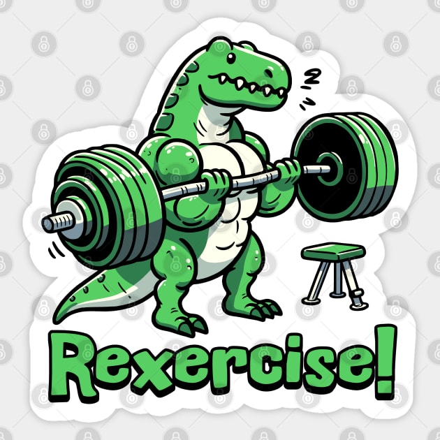 Rexercise! Cute Weightlifting Dinosaur Pun Sticker by Cute And Punny